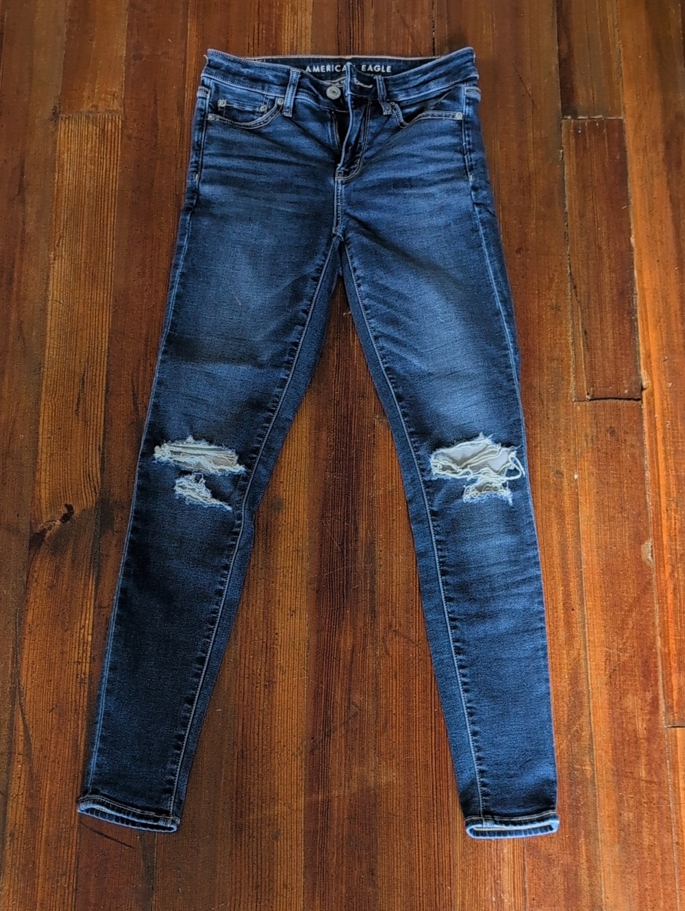 American Eagle Outfitters Dark Blue Distressed Skinny Jeans